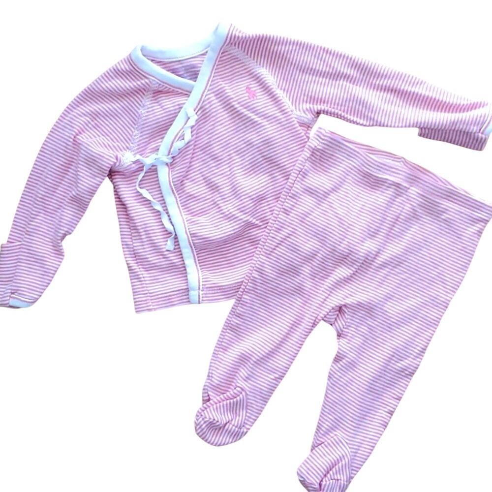 Ralph Lauren Girls Pink Striped 2 Piece Outfit Pajamas 3M
